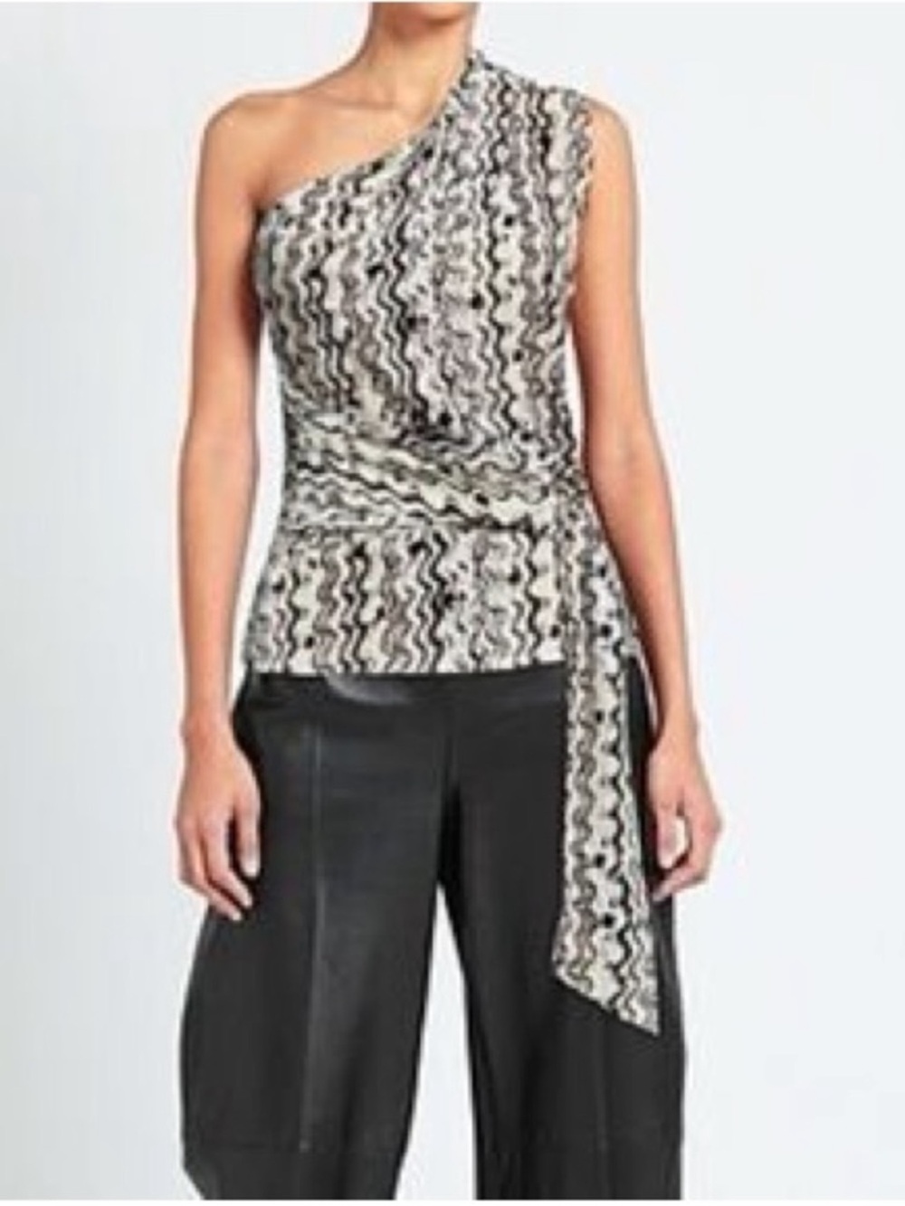 NWT Nanushka Alegra Optic Wave One Shoulder Top Waist Buckle Belt Sz M